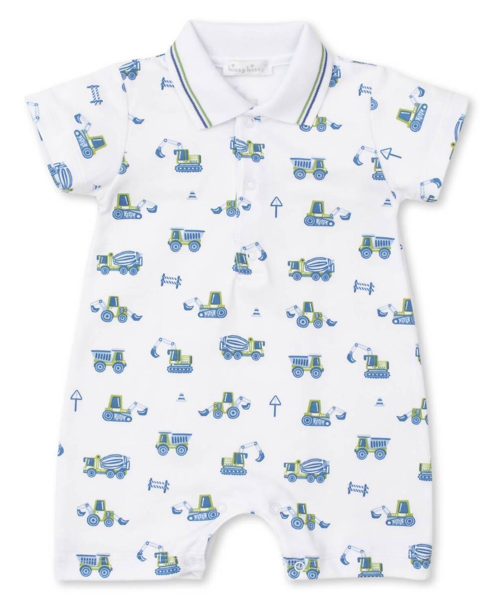 NEW KISSY KISSY kid's earth movers short playsuit in white